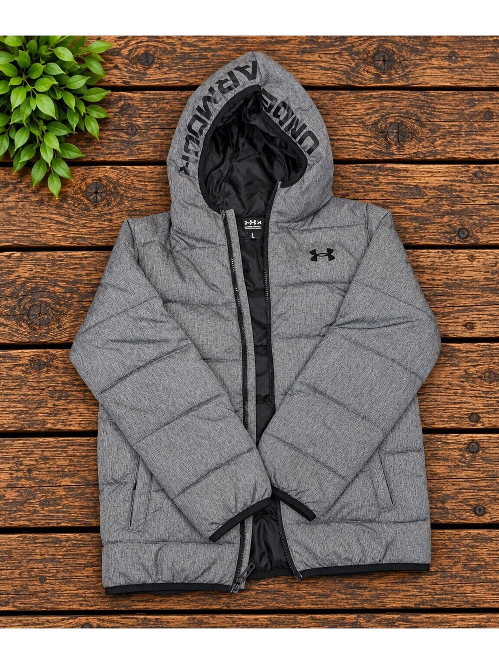 YMD Under Armour gray hooded puffer jacket